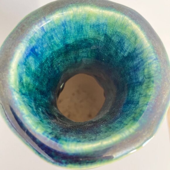 Handmade Studio  Artist Signed Ceramic Drip Glaze Vase‎ - Picture 2 of 3